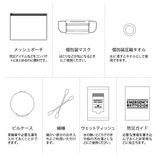 防災緊急7点セット メッシュポーチタイプ