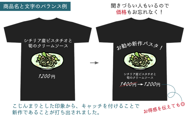 メニューをプリントしたオリジナルTシャツのデザイン