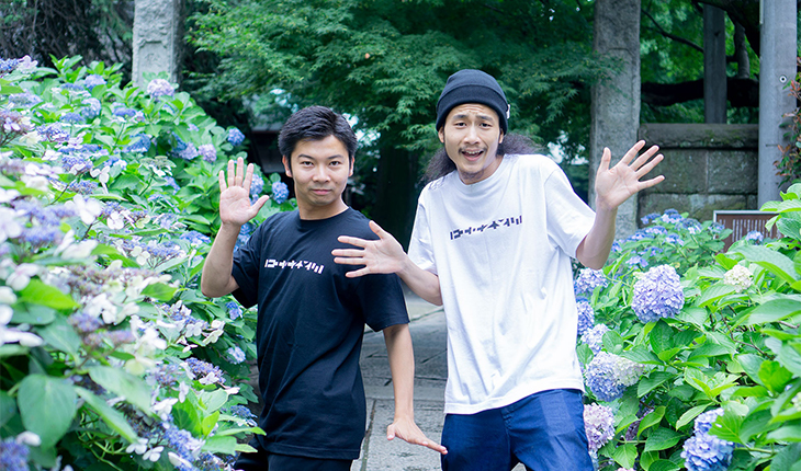 オリジナルTシャツを着たランダム稲沼さんとみねおさん